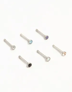 Multicoloured Titanium Nose Studs 6-Pack