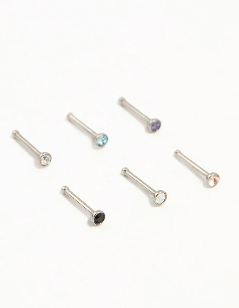 Multicoloured Titanium Nose Studs 6-Pack