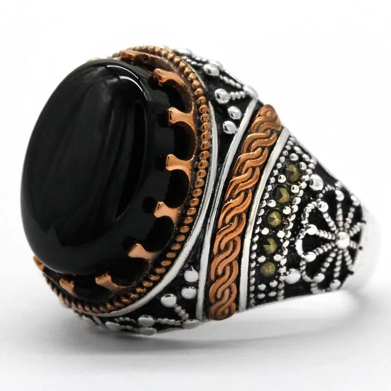 Natural Agate SIlver Vintage Classic Aqeeq Ring