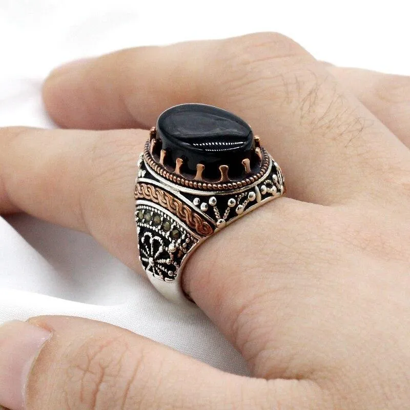 Natural Agate SIlver Vintage Classic Aqeeq Ring