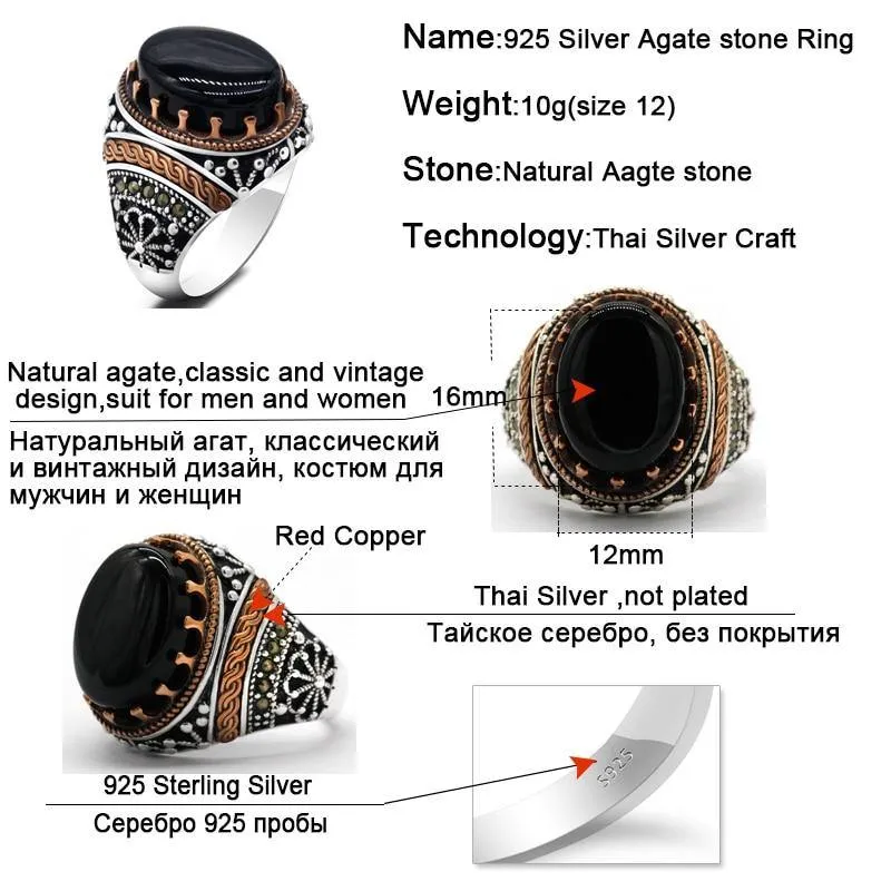 Natural Agate SIlver Vintage Classic Aqeeq Ring