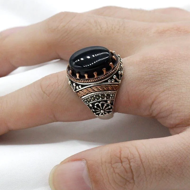 Natural Agate SIlver Vintage Classic Aqeeq Ring