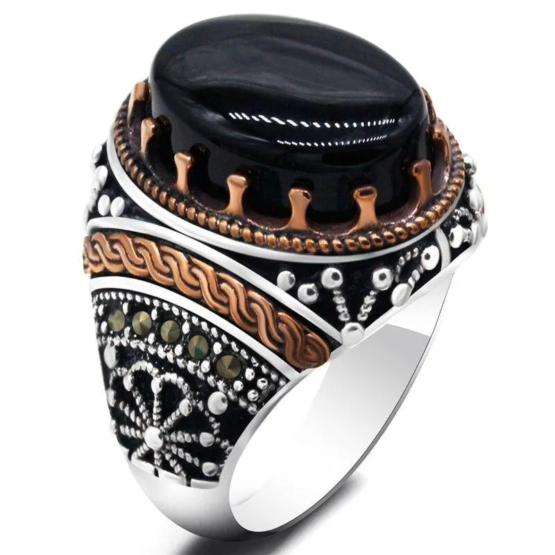 Natural Agate SIlver Vintage Classic Aqeeq Ring
