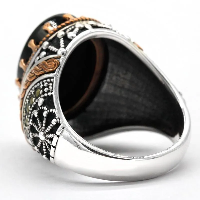 Natural Agate SIlver Vintage Classic Aqeeq Ring