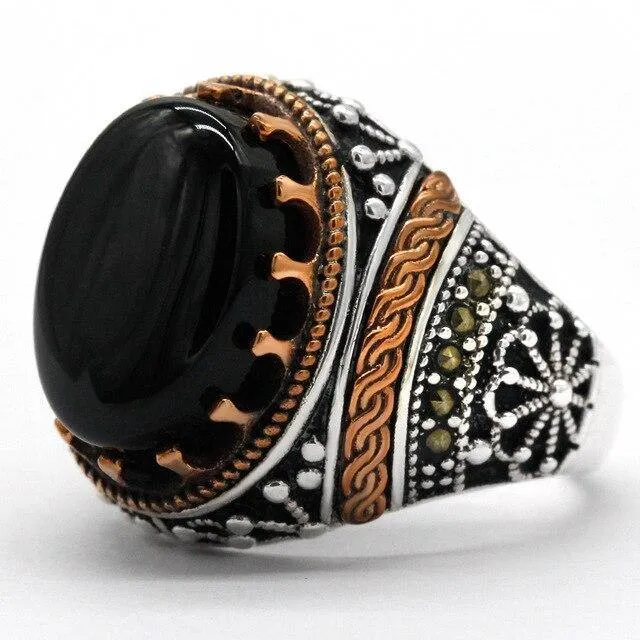 Natural Agate SIlver Vintage Classic Aqeeq Ring