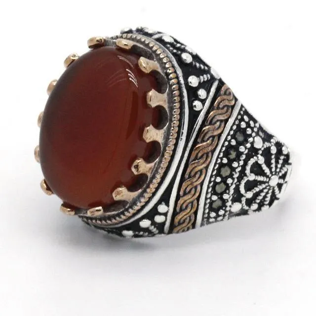 Natural Agate SIlver Vintage Classic Aqeeq Ring