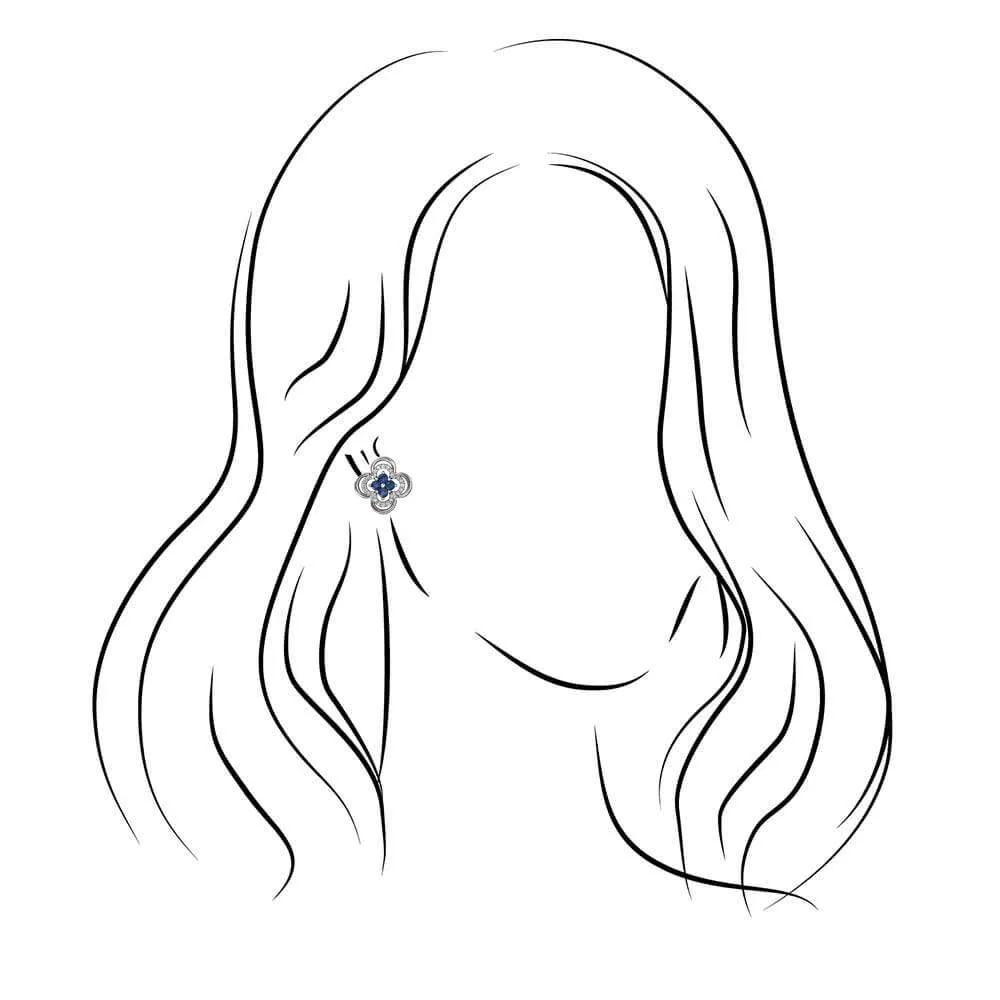 Natural Blue Sapphire & Natural Diamond Clover Stud Earrings