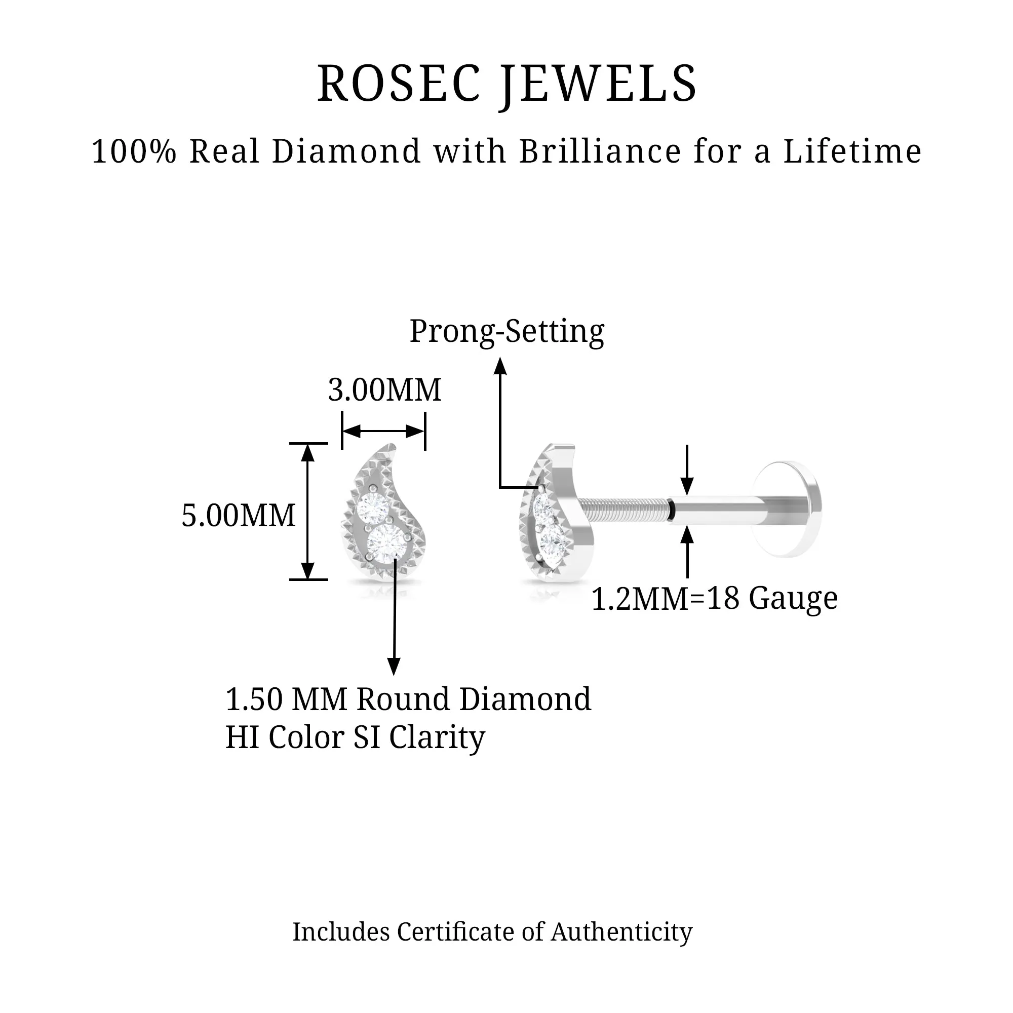 Natural Diamond Gold Petal Cartilage Earring