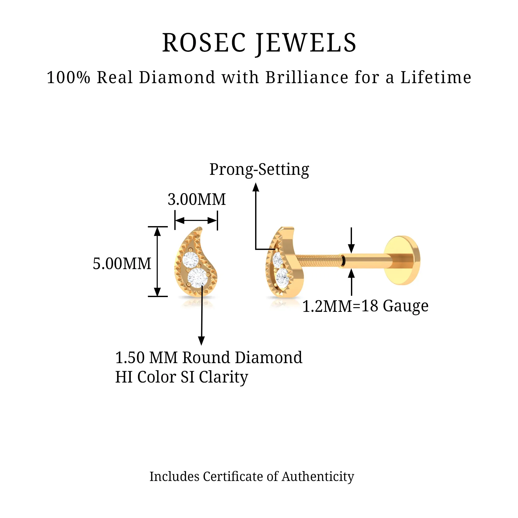 Natural Diamond Gold Petal Cartilage Earring