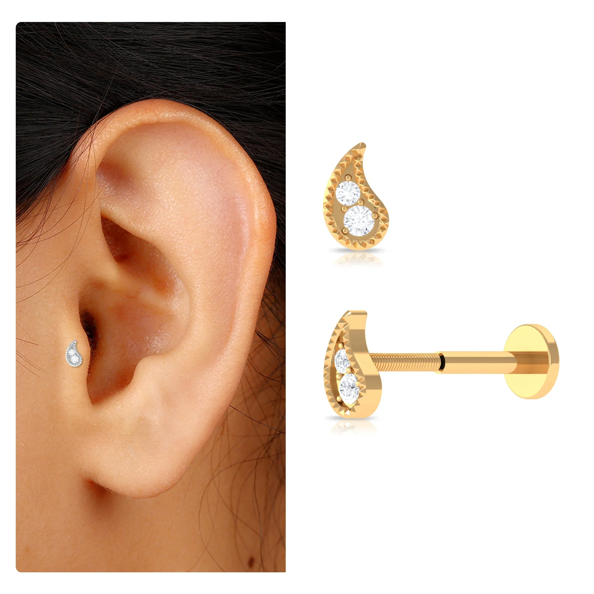 Natural Diamond Gold Petal Cartilage Earring