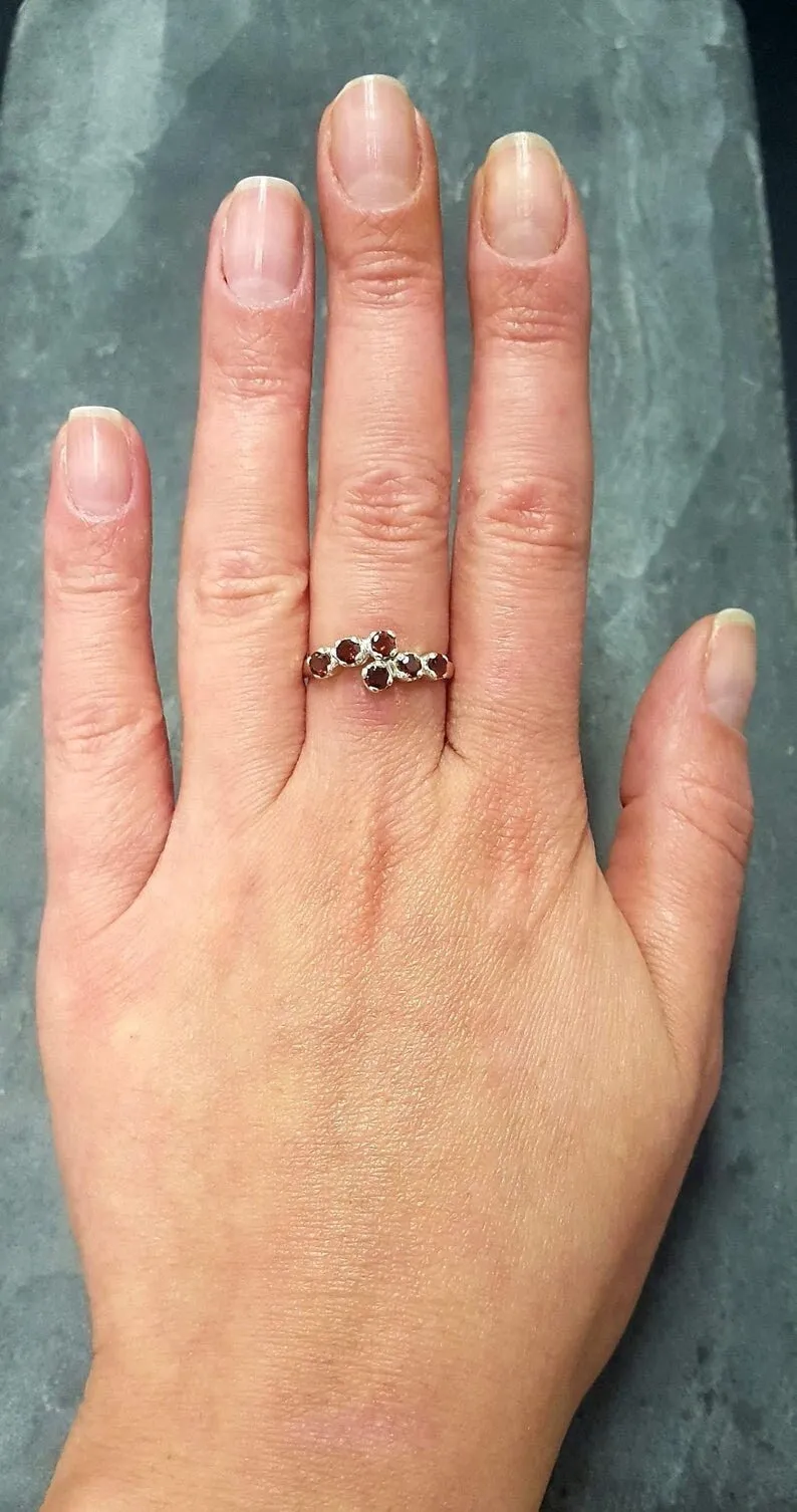 Natural Garnet Ring - Red Bypass Ring - January Birthstone Ring
