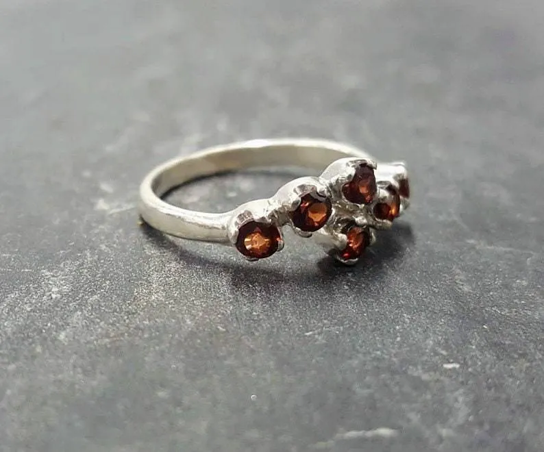 Natural Garnet Ring - Red Bypass Ring - January Birthstone Ring