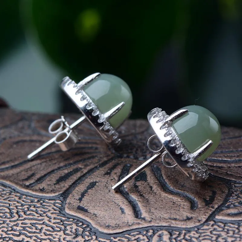 Natural Jade Earrings Nephrite Silver Earrings NE141