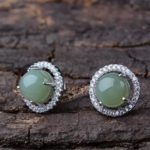 Natural Jade Earrings Nephrite Silver Earrings NE141
