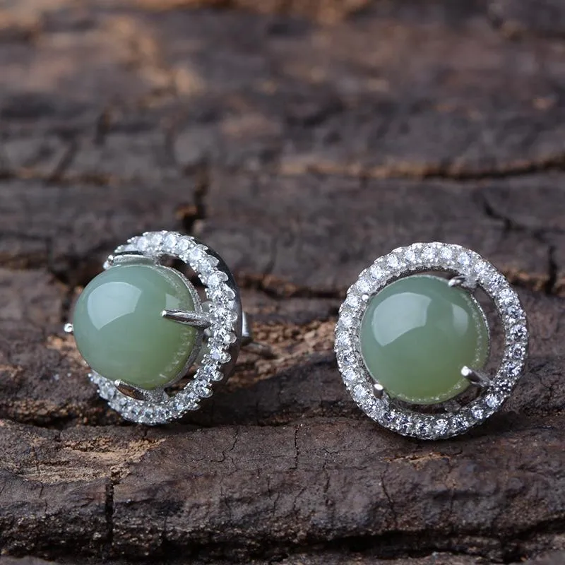 Natural Jade Earrings Nephrite Silver Earrings NE141