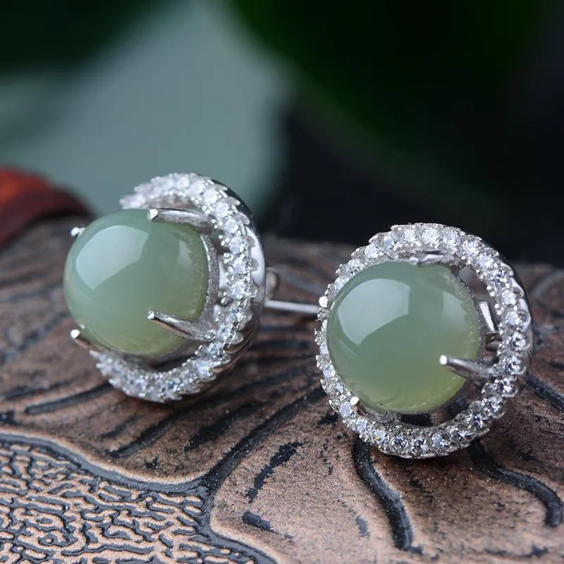 Natural Jade Earrings Nephrite Silver Earrings NE141
