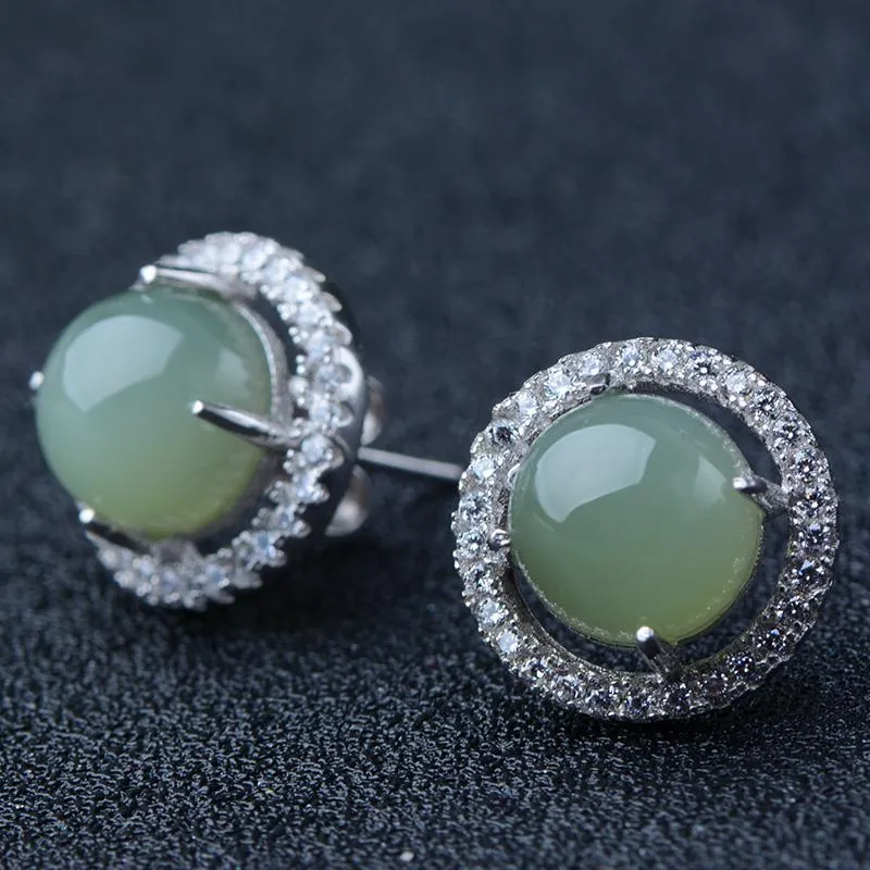 Natural Jade Earrings Nephrite Silver Earrings NE141