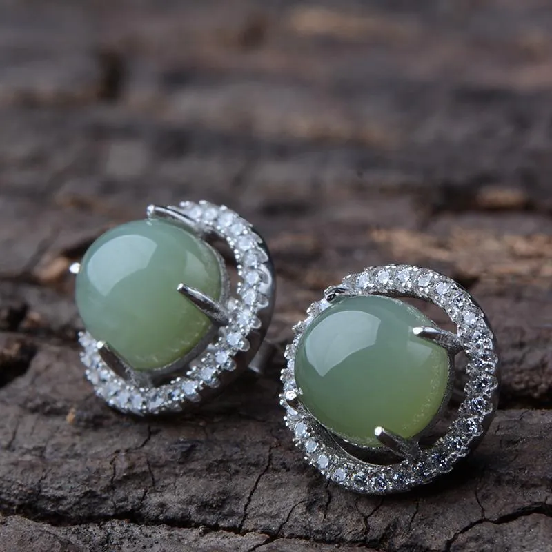 Natural Jade Earrings Nephrite Silver Earrings NE141