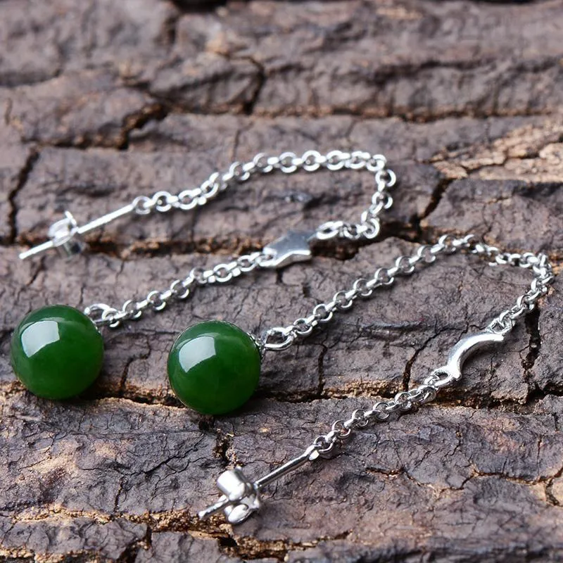 Natural Jade Earrings Nephrite Silver Earrings NE154