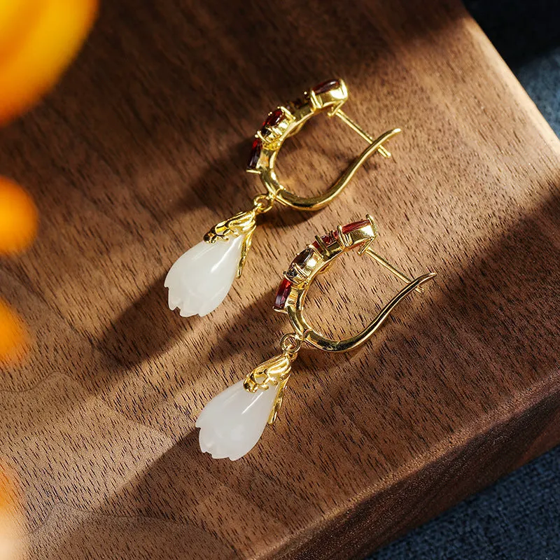 Natural Jade Earrings Nephrite Silver Earrings ZNE106