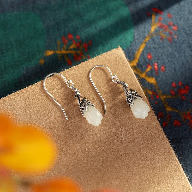 Natural Jade Earrings Nephrite Silver Earrings ZNE455