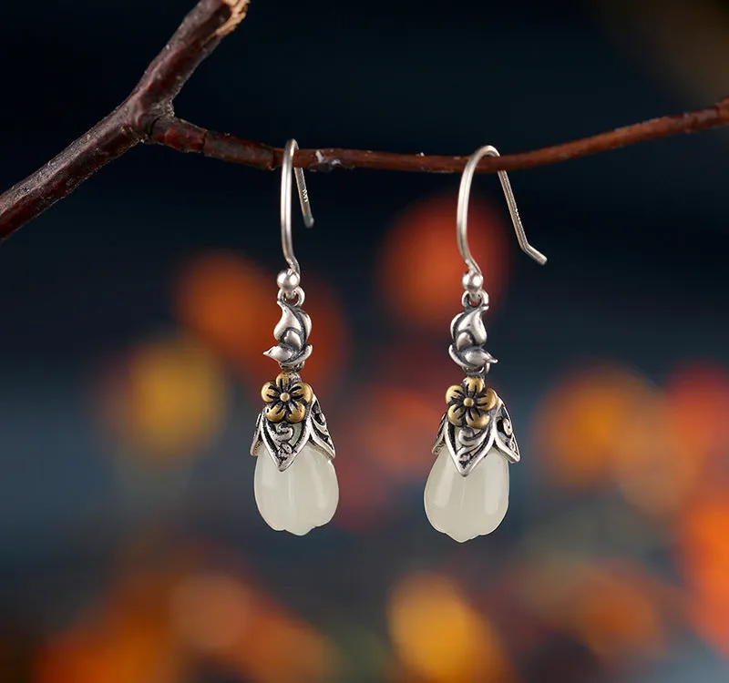 Natural Jade Earrings Nephrite Silver Earrings ZNE455