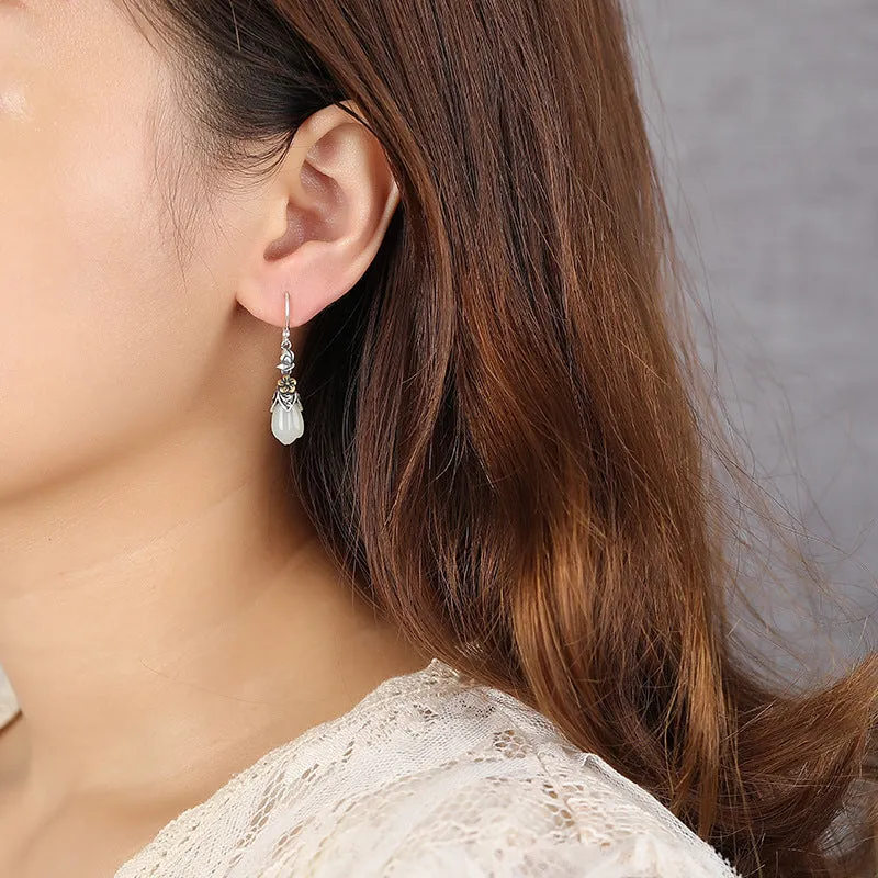 Natural Jade Earrings Nephrite Silver Earrings ZNE455