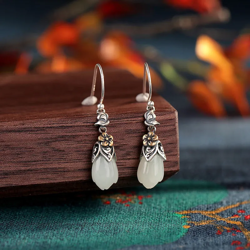 Natural Jade Earrings Nephrite Silver Earrings ZNE455
