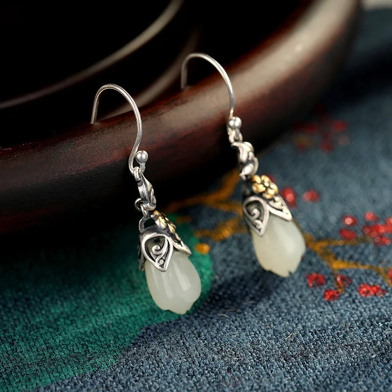 Natural Jade Earrings Nephrite Silver Earrings ZNE455