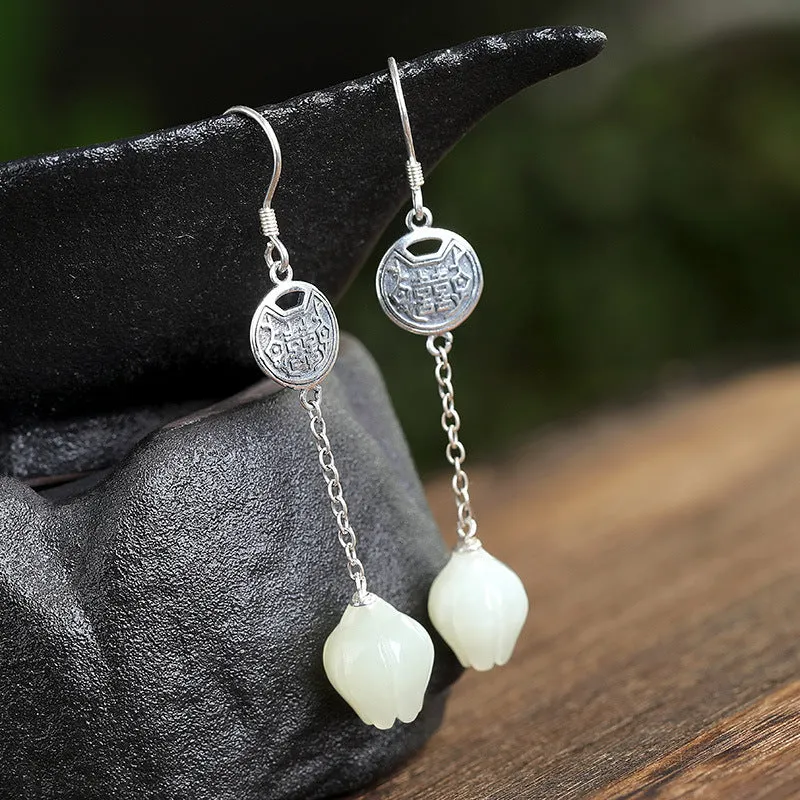 Natural Jade Earrings Nephrite Silver Earrings ZNE473