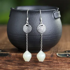 Natural Jade Earrings Nephrite Silver Earrings ZNE473
