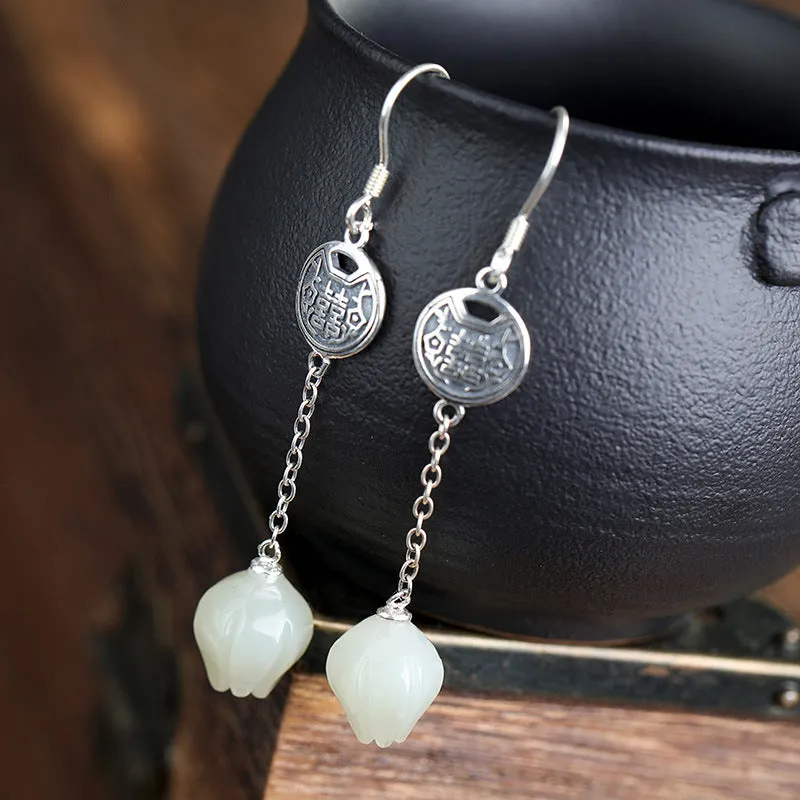 Natural Jade Earrings Nephrite Silver Earrings ZNE473