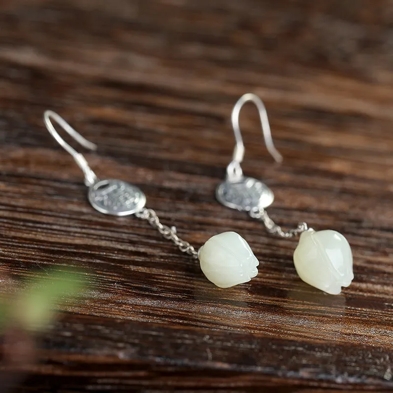 Natural Jade Earrings Nephrite Silver Earrings ZNE473