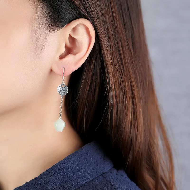 Natural Jade Earrings Nephrite Silver Earrings ZNE473