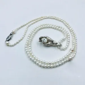 Natural Pearl Carved Skull Pearl Strand Necklace