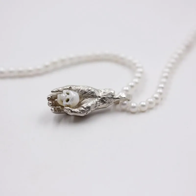 Natural Pearl Carved Skull Pearl Strand Necklace