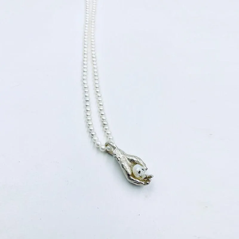 Natural Pearl Carved Skull Pearl Strand Necklace