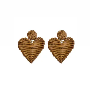 Natural Rattan Heart Earrings