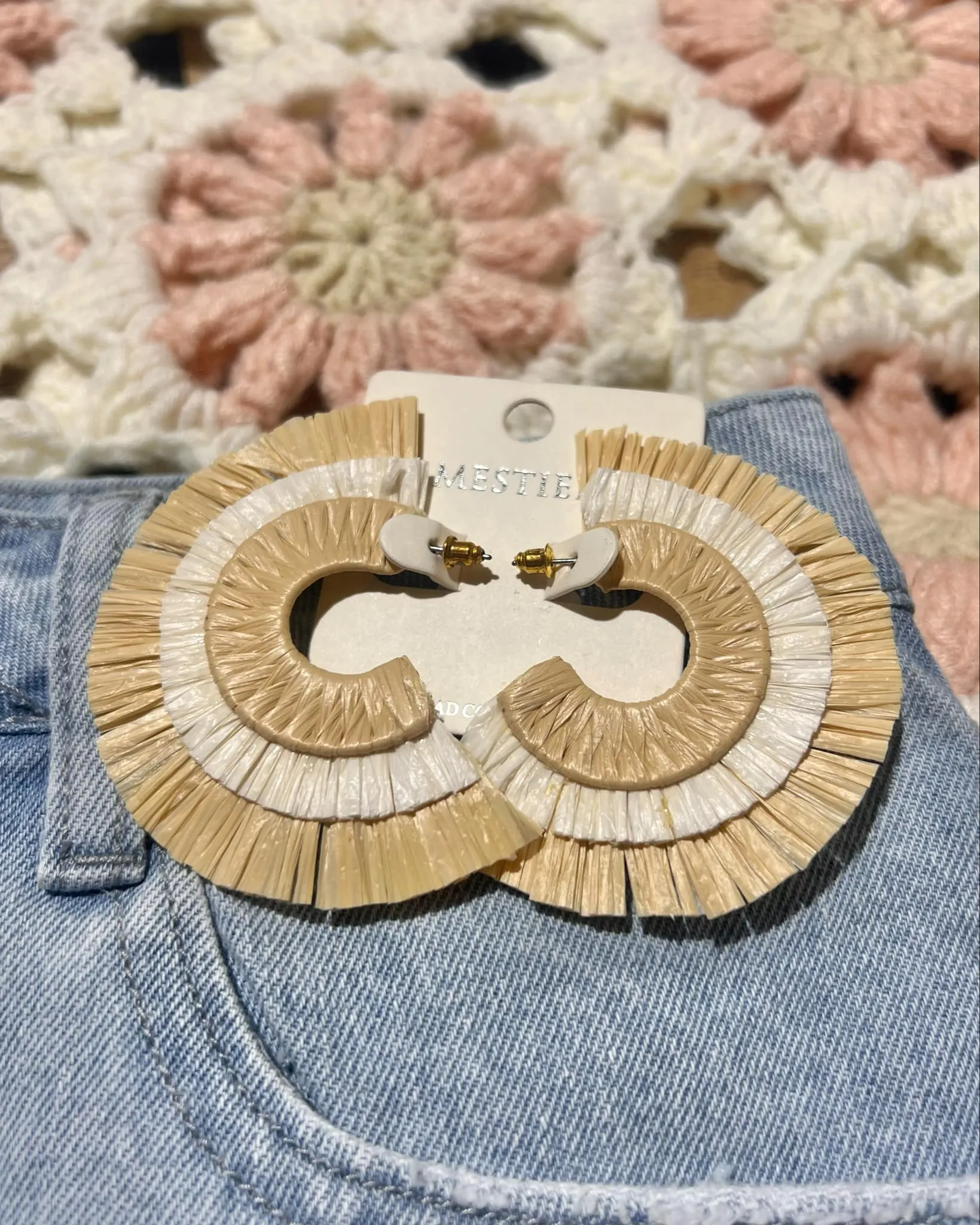 Natural Riffia Straw Fan Earrings