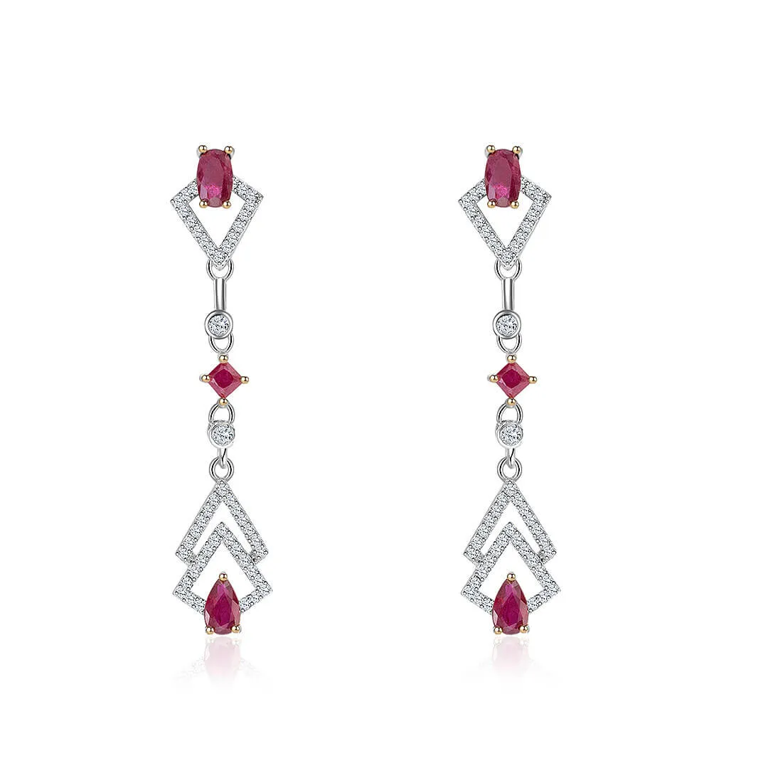 Natural Ruby Earrings & Diamond in White Gold