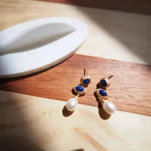 Natural Sterling Silver Lapis Lazuli and Freshwater Pearl Earrings