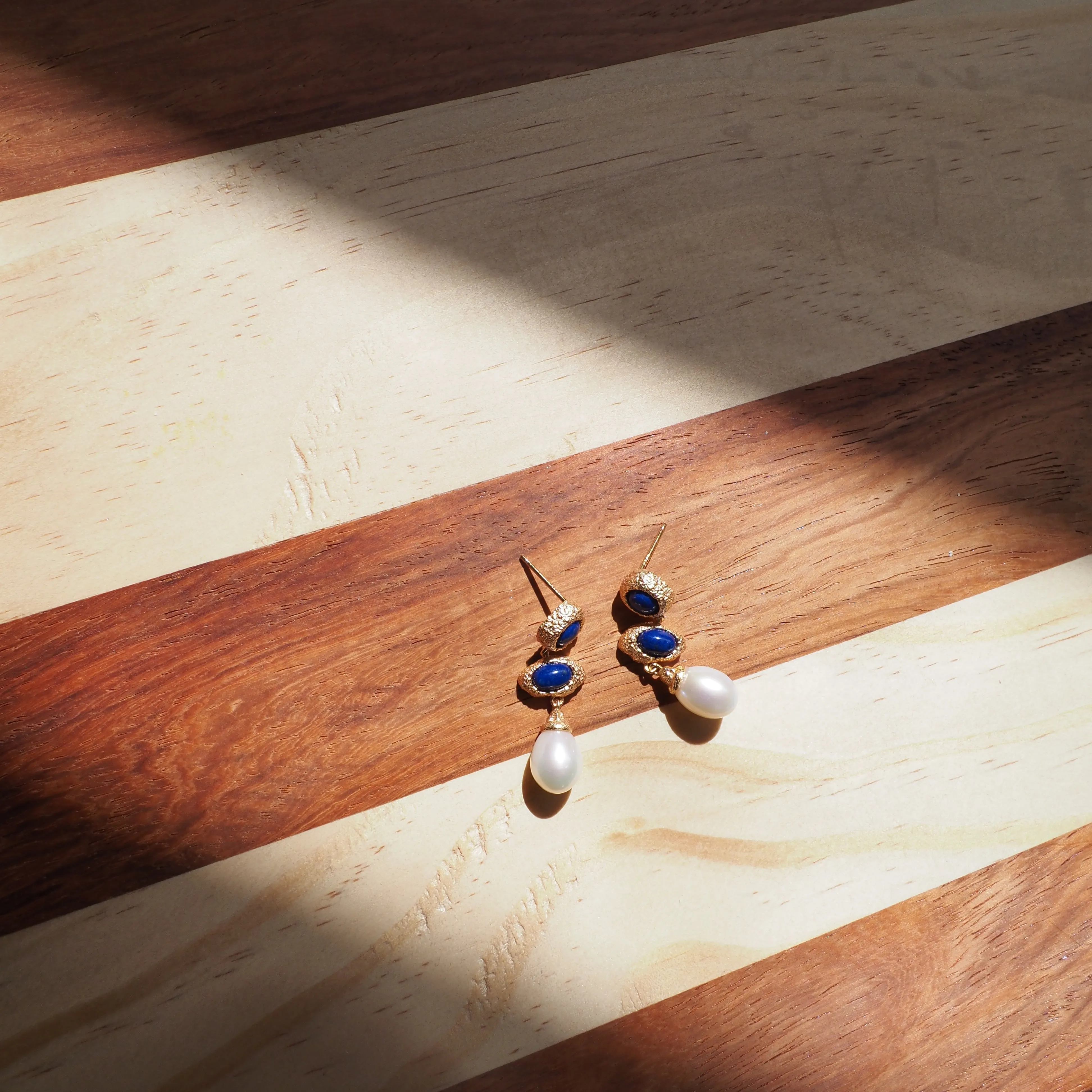 Natural Sterling Silver Lapis Lazuli and Freshwater Pearl Earrings