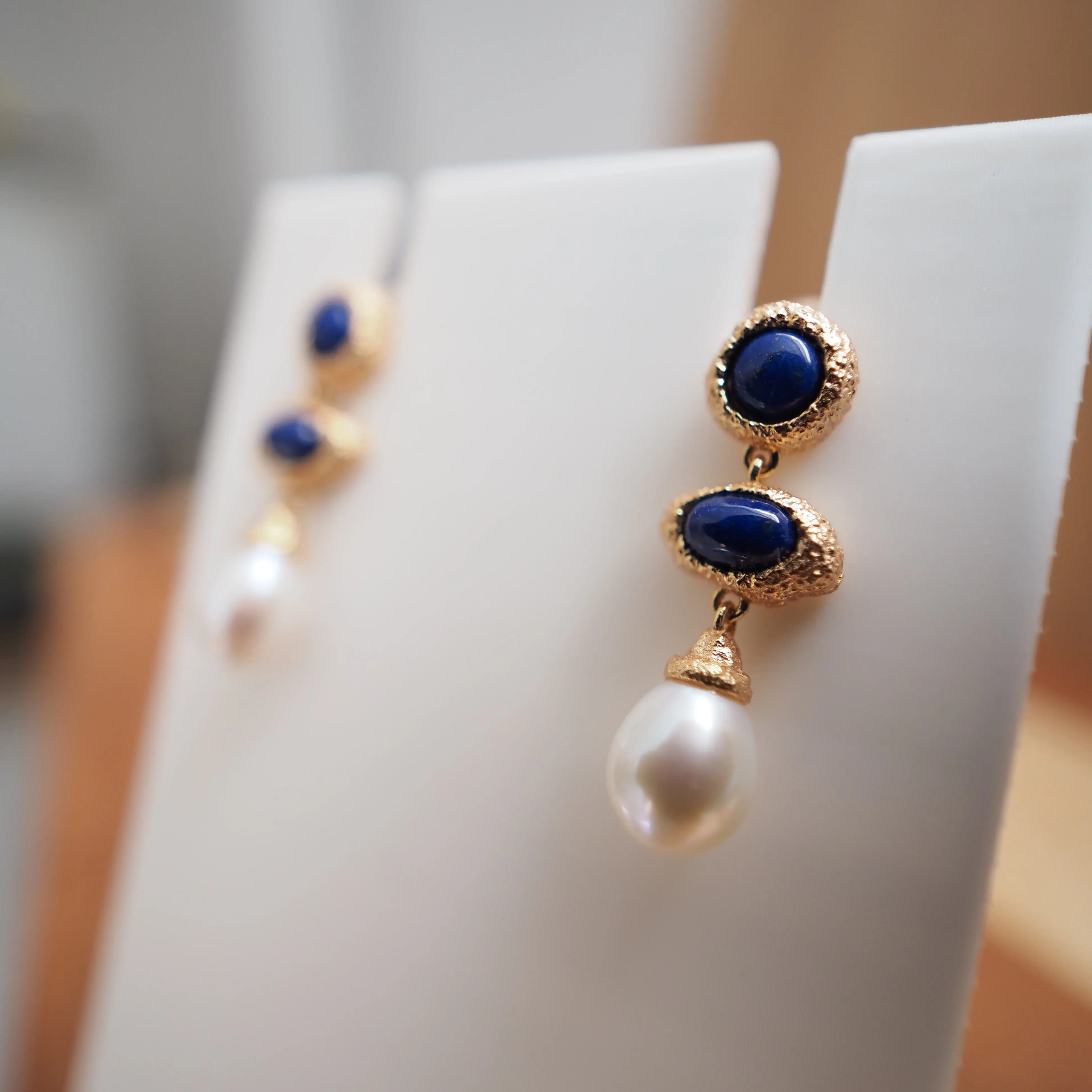 Natural Sterling Silver Lapis Lazuli and Freshwater Pearl Earrings