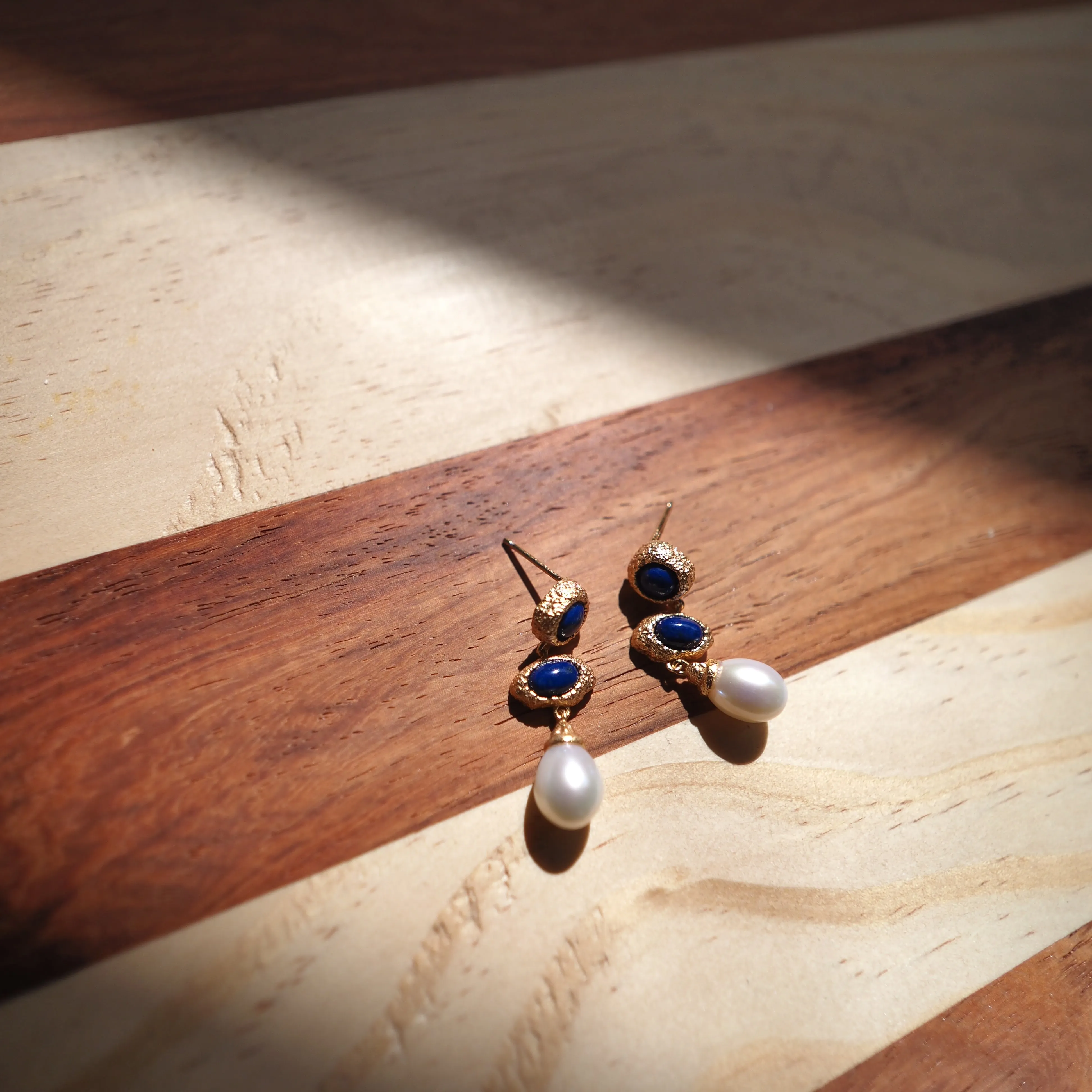 Natural Sterling Silver Lapis Lazuli and Freshwater Pearl Earrings