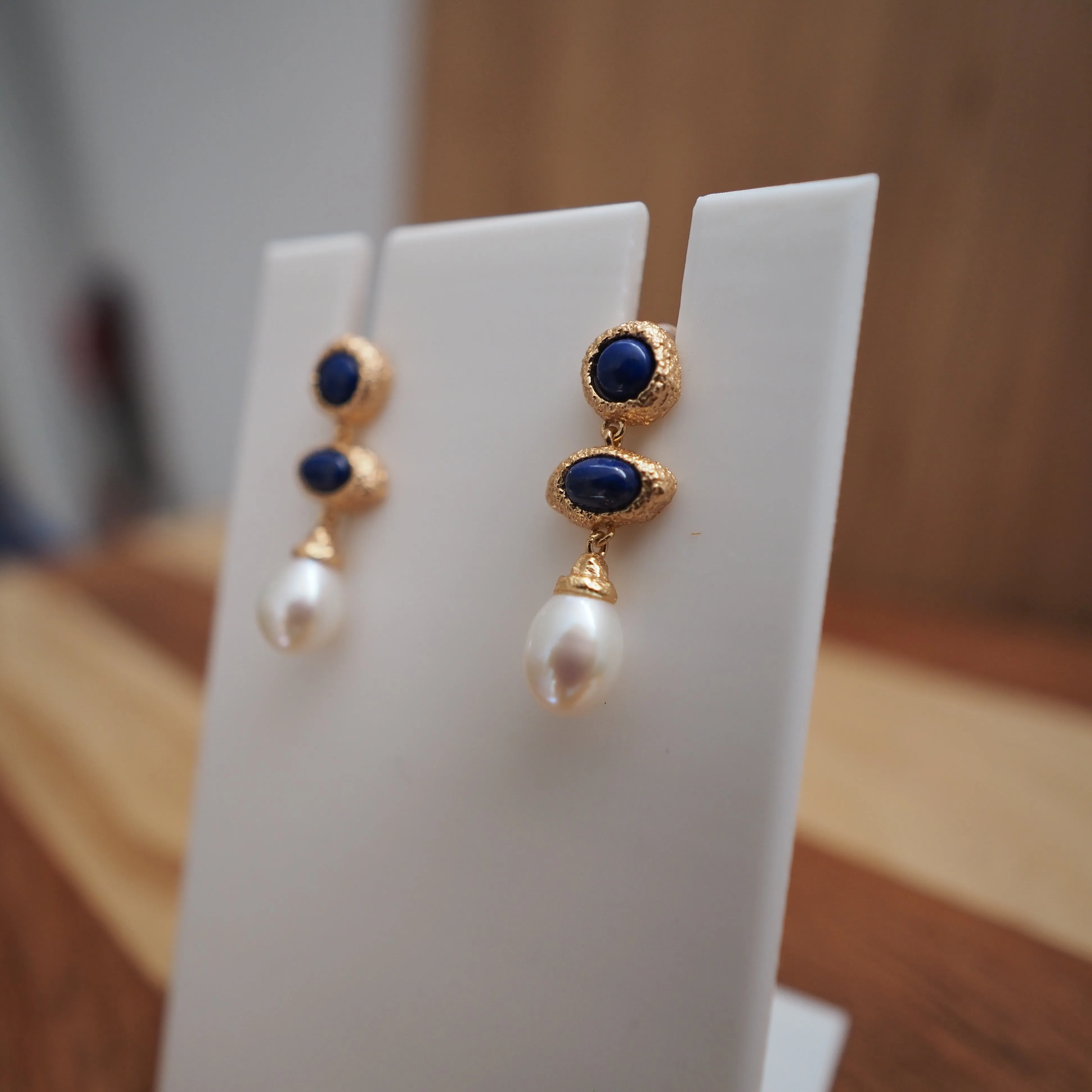 Natural Sterling Silver Lapis Lazuli and Freshwater Pearl Earrings