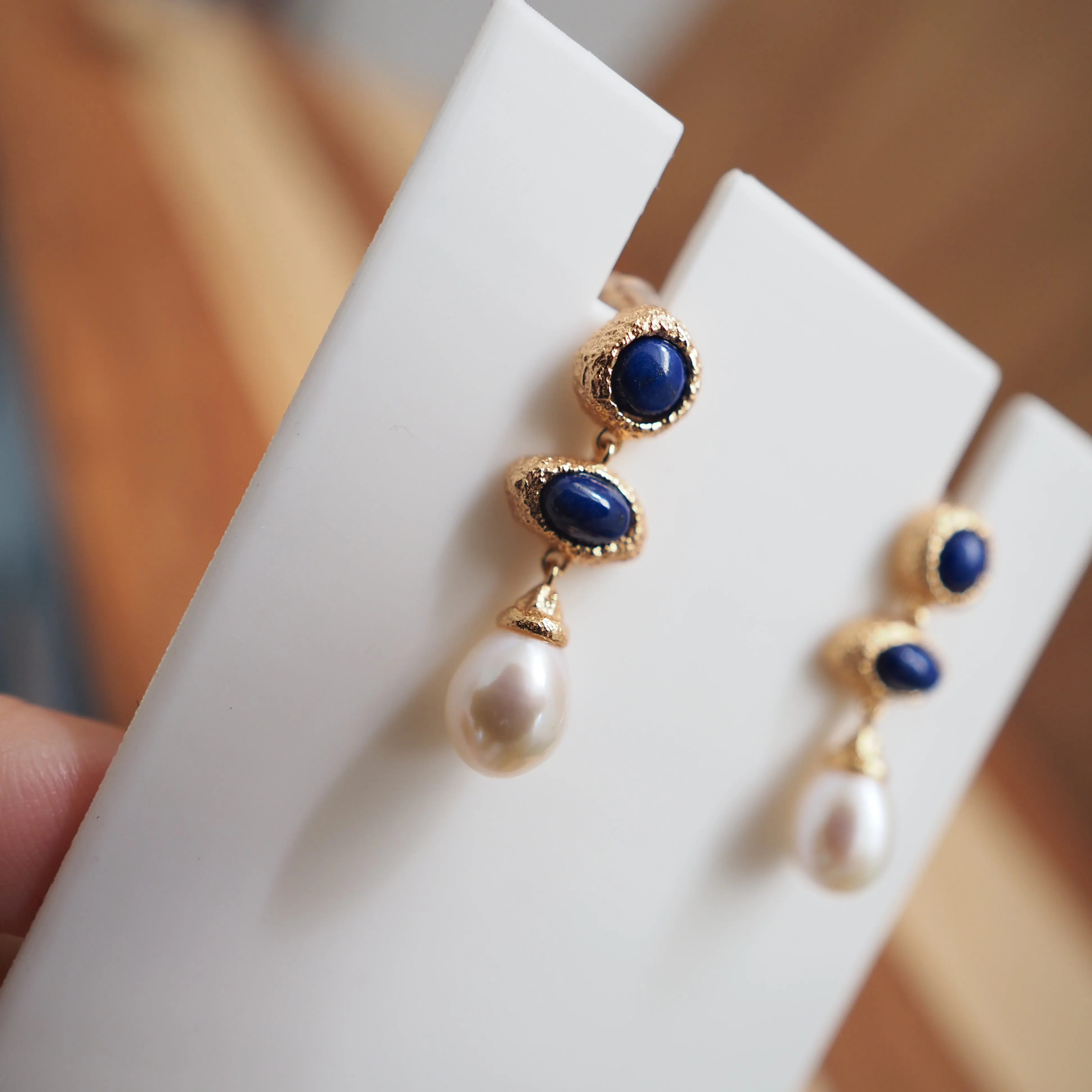 Natural Sterling Silver Lapis Lazuli and Freshwater Pearl Earrings