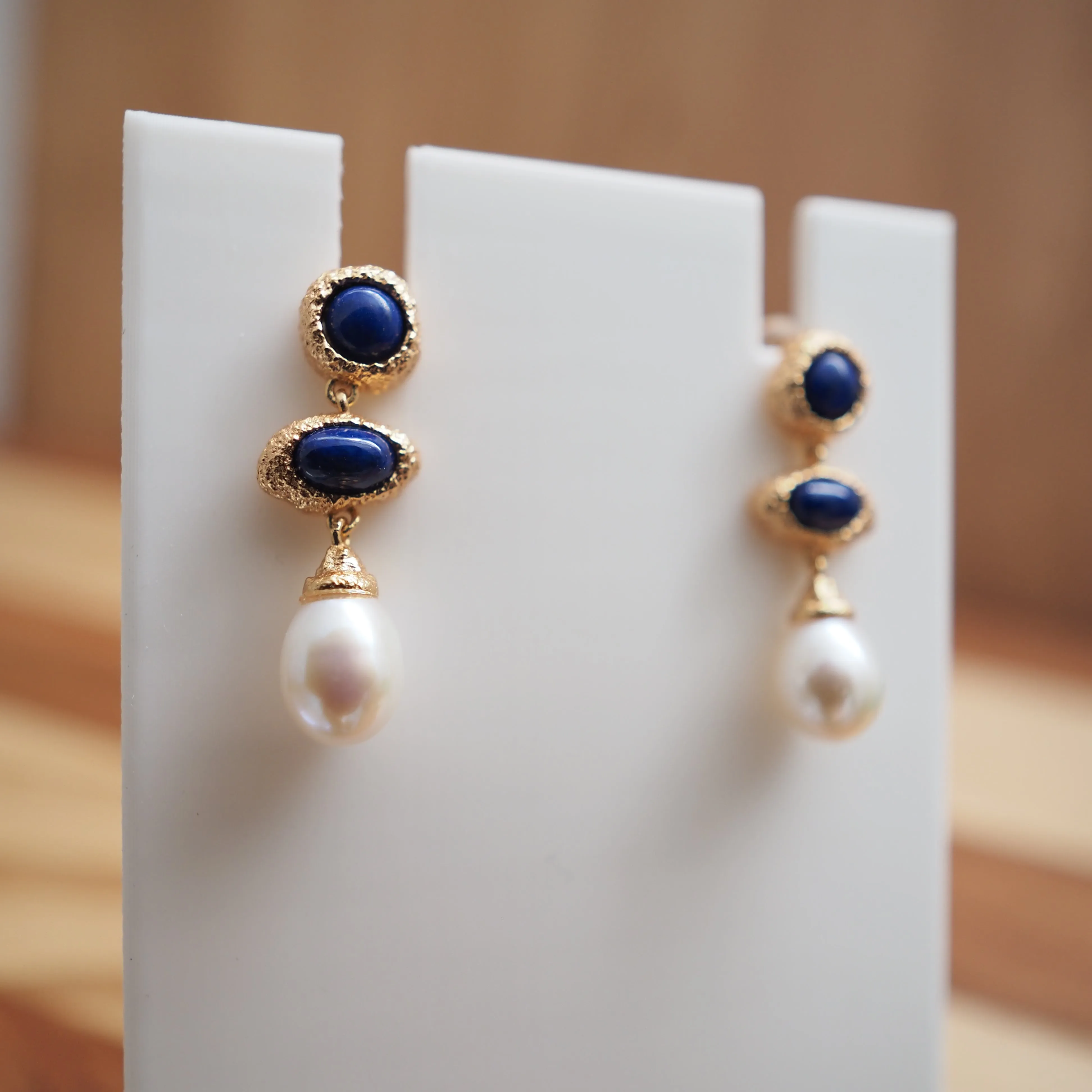 Natural Sterling Silver Lapis Lazuli and Freshwater Pearl Earrings