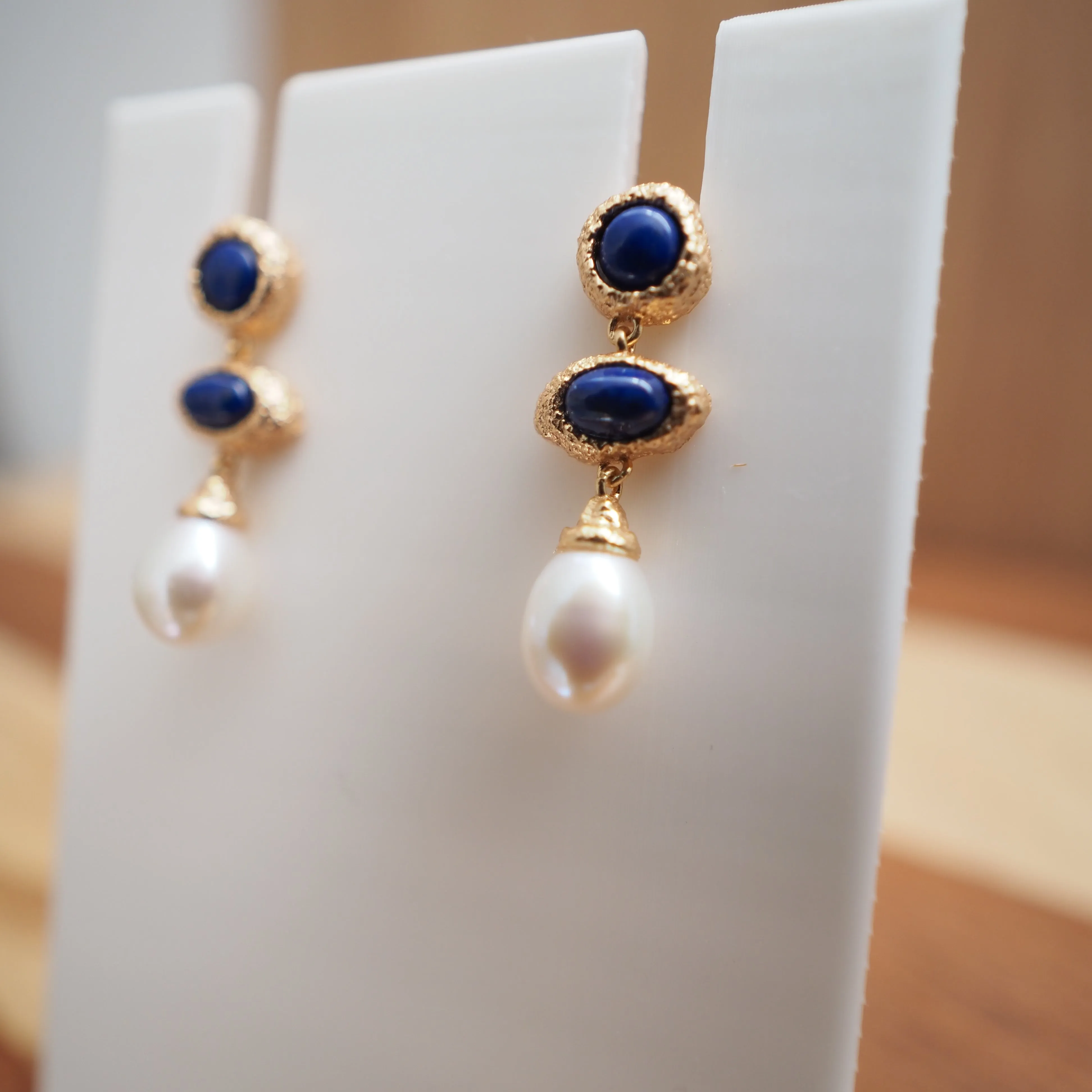 Natural Sterling Silver Lapis Lazuli and Freshwater Pearl Earrings