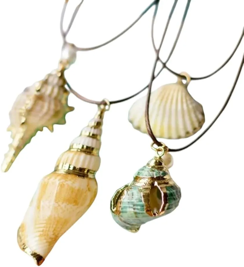 Natural Style Jewelry Seashell Color Cowrie Shells Conch Gold Border Travel Commemorative Women's Collar Choker Necklace Jewelry PTPNU1903