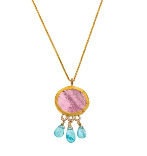 Nava Zahavi Yellow Gold Pink Tourmaline and Apatite Necklace